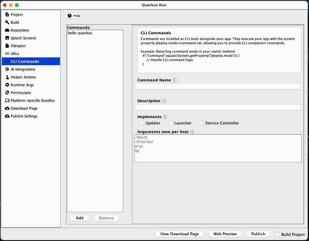 CLI Commands tab