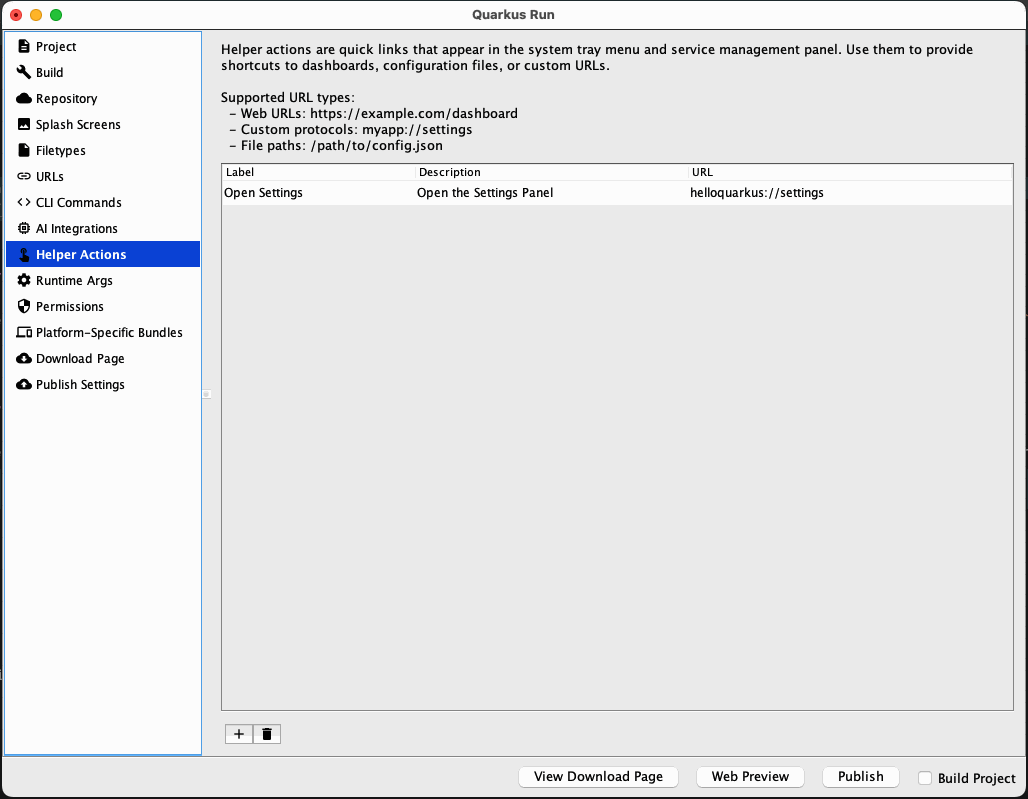Helper Actions tab